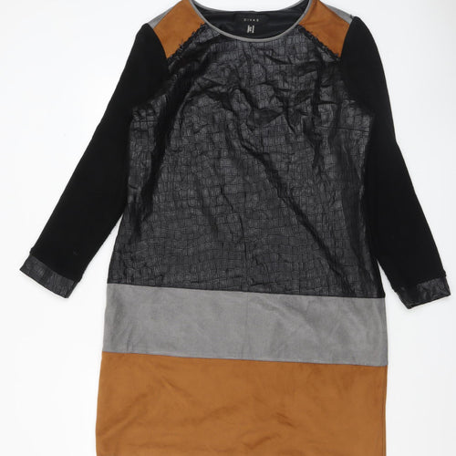 Divas Women’s Colourblock Shift Dress Black Grey Brown Size 16 Long Sleeve