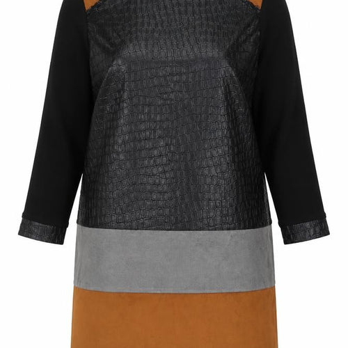 Divas Women’s Colourblock Shift Dress Black Grey Brown Size 16 Long Sleeve