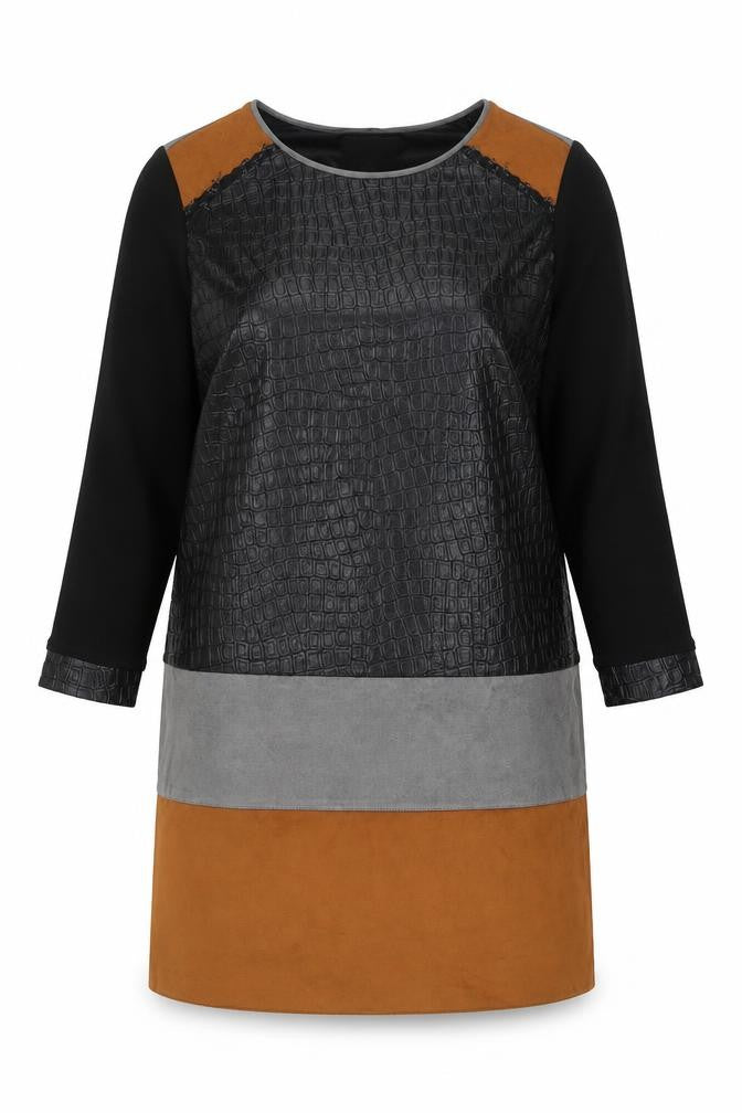 Divas Women’s Colourblock Shift Dress Black Grey Brown Size 16 Long Sleeve