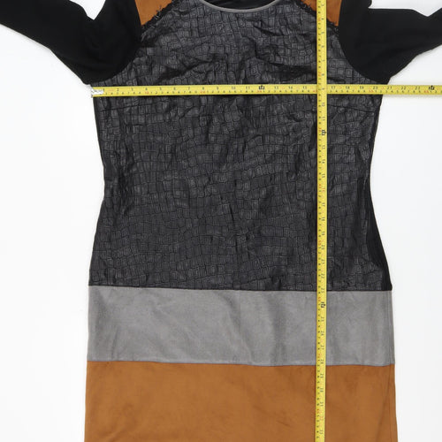 Divas Women’s Colourblock Shift Dress Black Grey Brown Size 16 Long Sleeve