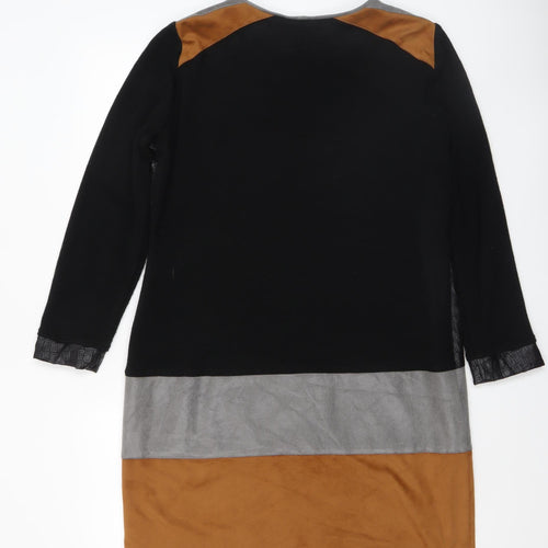Divas Women’s Colourblock Shift Dress Black Grey Brown Size 16 Long Sleeve