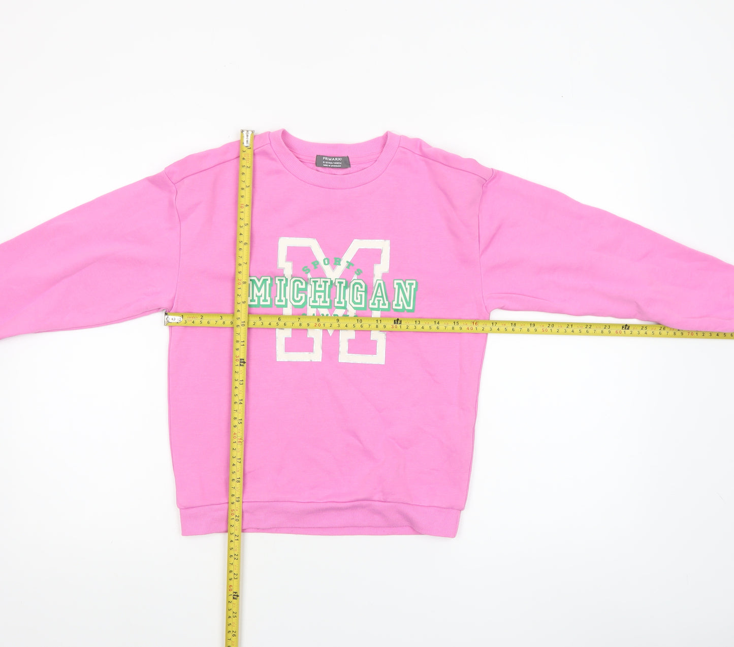 Primark Girls Pink Crew Neck Michigan Pullover Sweatshirt 9-10 Years
