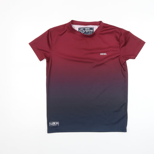 Diesel Boys Red Colourblock T-Shirt Age 11-12 Years Polyester Casual Top