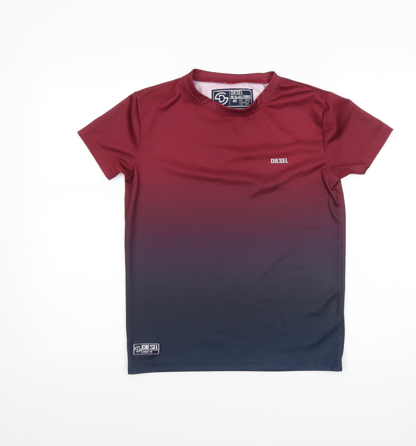 Diesel Boys Red Colourblock T-Shirt Age 11-12 Years Polyester Casual Top