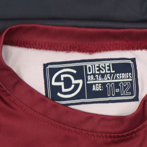 Diesel Boys Red Colourblock T-Shirt Age 11-12 Years Polyester Casual Top