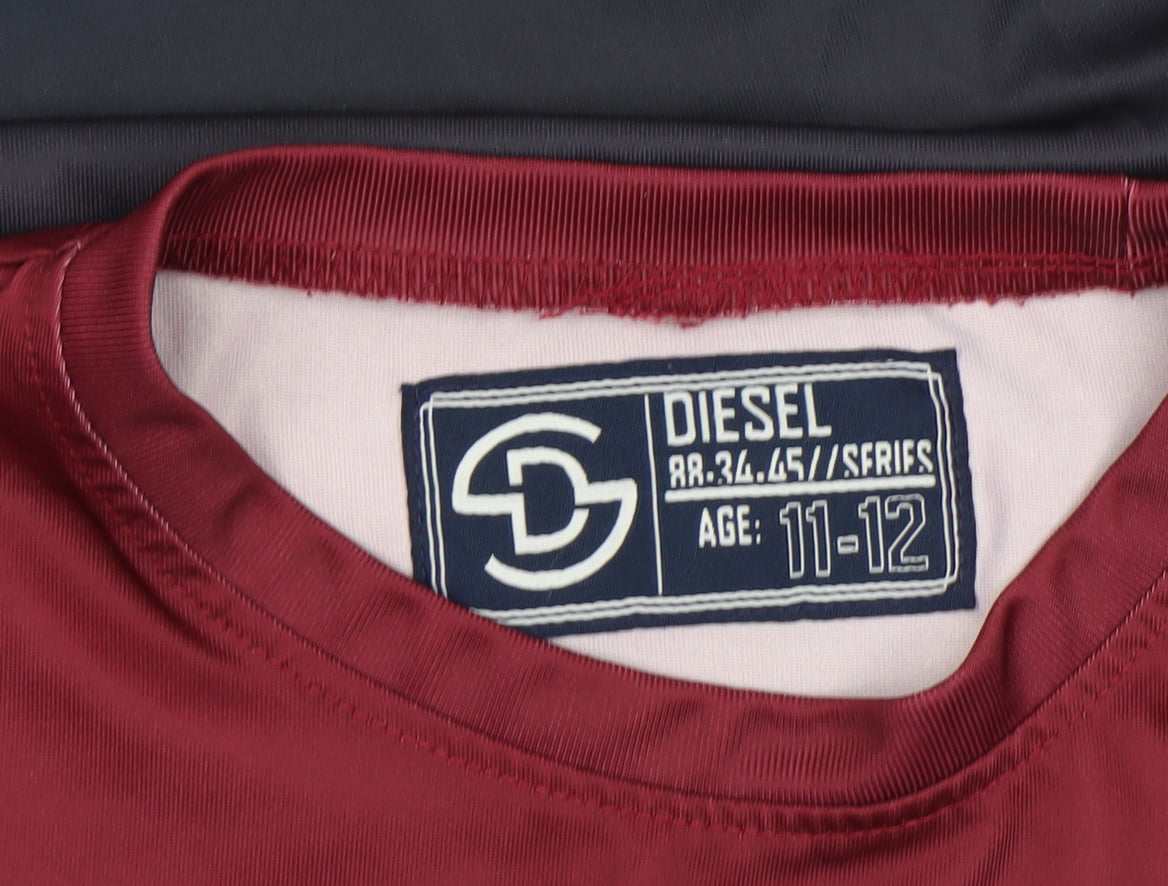 Diesel Boys Red Colourblock T-Shirt Age 11-12 Years Polyester Casual Top