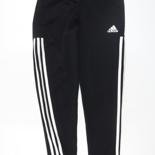 Adidas Boys Black Jogger Trousers Size 11-12 Years Polyester Cotton Activewear