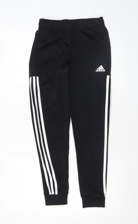 Adidas Boys Black Jogger Trousers Size 11-12 Years Polyester Cotton Activewear