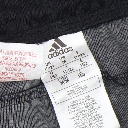 Adidas Boys Black Jogger Trousers Size 11-12 Years Polyester Cotton Activewear