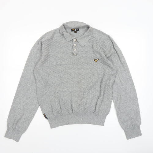 Voi Jeans Men Grey Cotton Collared Henley Jumper XL