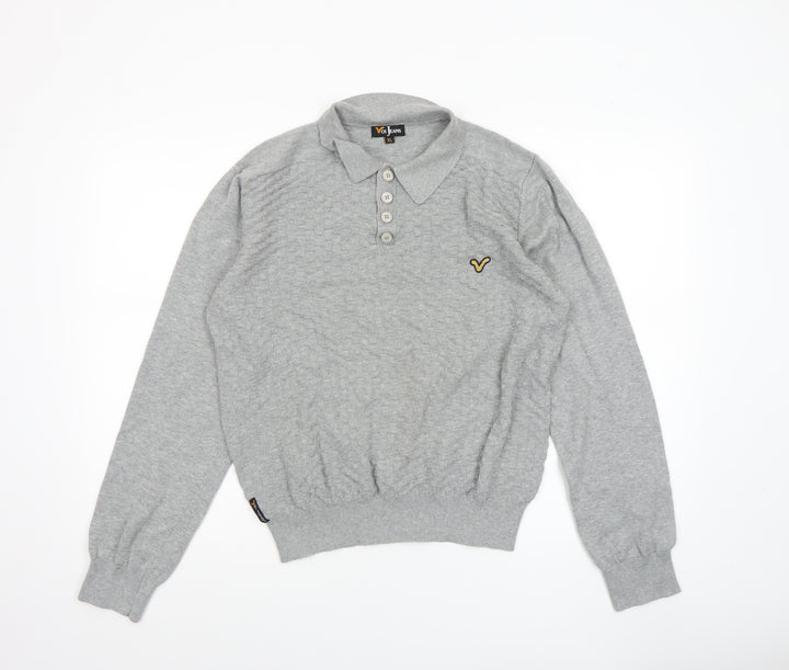 Voi Jeans Men Grey Cotton Collared Henley Jumper XL