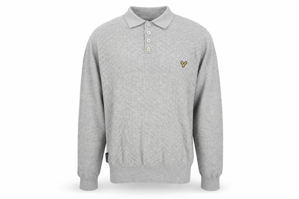 Front view of Voi Jeans Men Grey Cotton Collared Henley Jumper XL
