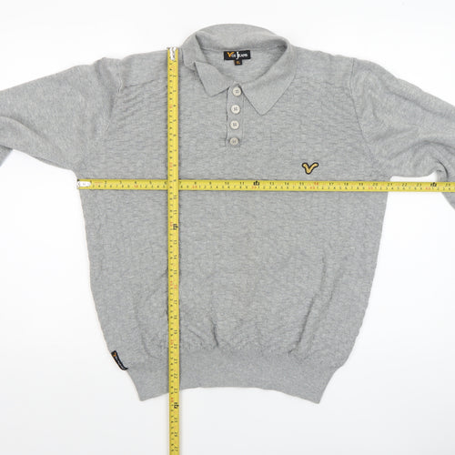 Voi Jeans Men Grey Cotton Collared Henley Jumper XL