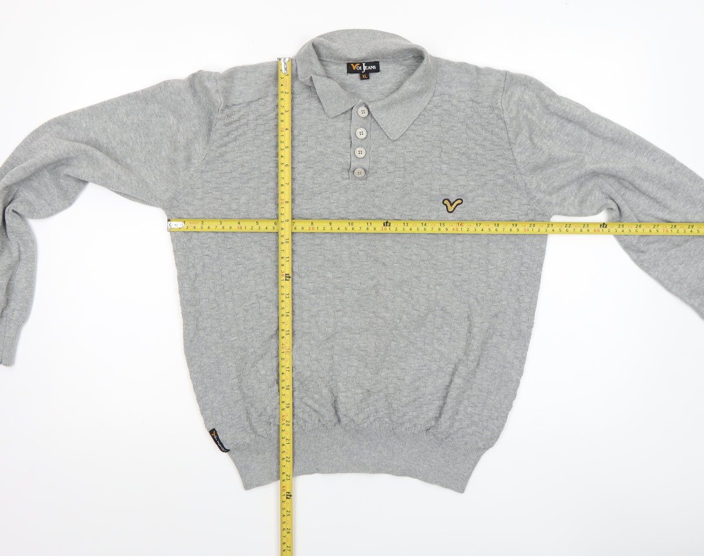 Voi Jeans Men Grey Cotton Collared Henley Jumper XL