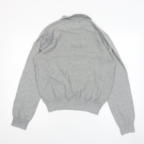 Voi Jeans Men Grey Cotton Collared Henley Jumper XL