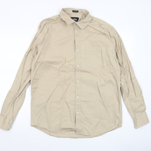 Cubes Mens Beige XL Long Sleeve Cotton Button-Up Shirt