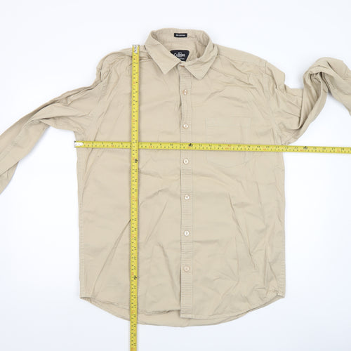 Cubes Mens Beige XL Long Sleeve Cotton Button-Up Shirt