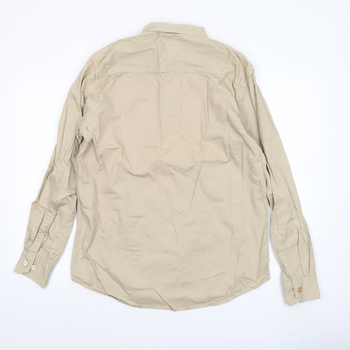 Cubes Mens Beige XL Long Sleeve Cotton Button-Up Shirt