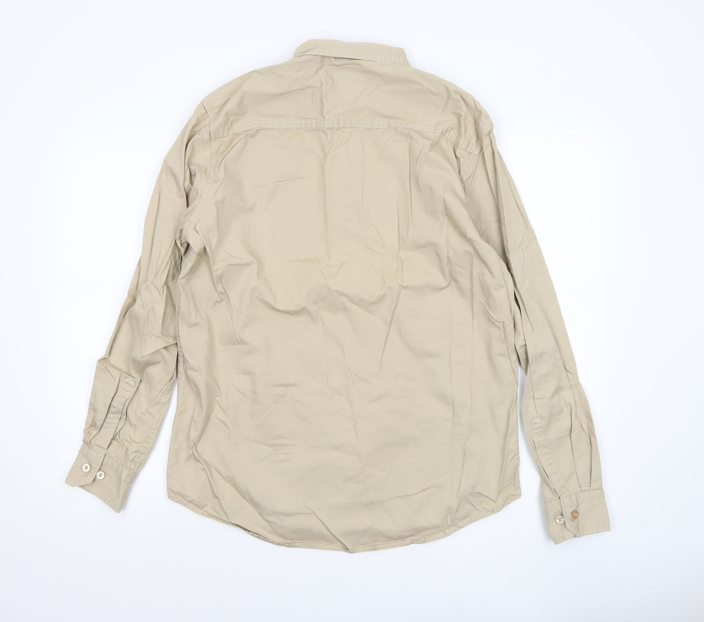 Cubes Mens Beige XL Long Sleeve Cotton Button-Up Shirt
