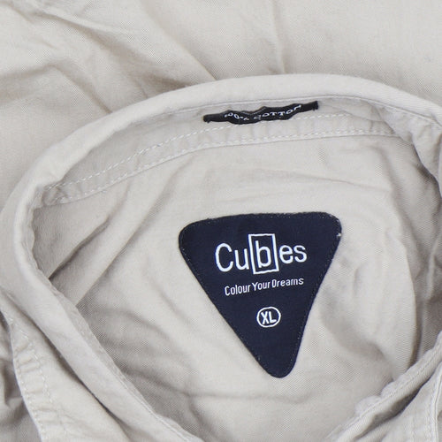 Cubes Mens Beige XL Long Sleeve Cotton Button-Up Shirt