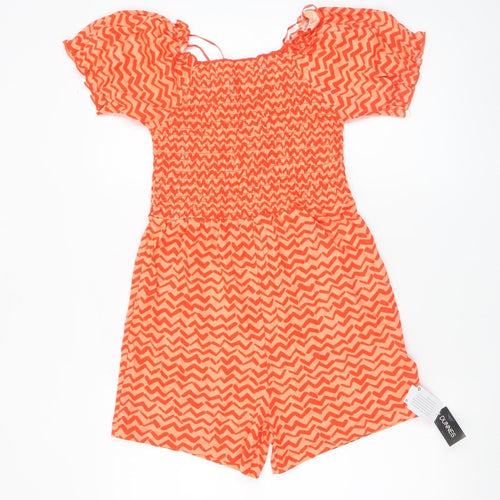 Dunnes Girls Orange Zigzag Cotton Playsuit Age 10-11 Short Sleeve Summer