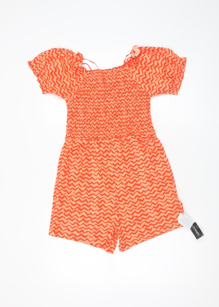 Dunnes Girls Orange Zigzag Cotton Playsuit Age 10-11 Short Sleeve Summer