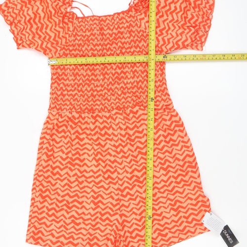 Dunnes Girls Orange Zigzag Cotton Playsuit Age 10-11 Short Sleeve Summer