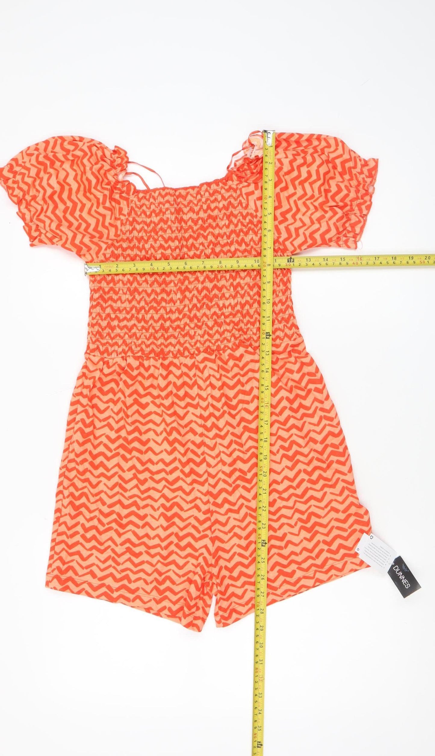 Dunnes Girls Orange Zigzag Cotton Playsuit Age 10-11 Short Sleeve Summer