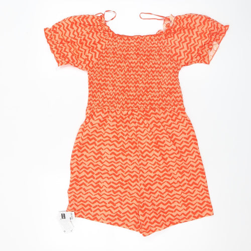Dunnes Girls Orange Zigzag Cotton Playsuit Age 10-11 Short Sleeve Summer