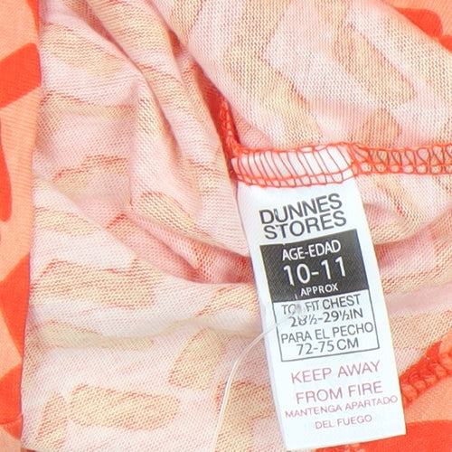 Dunnes Girls Orange Zigzag Cotton Playsuit Age 10-11 Short Sleeve Summer