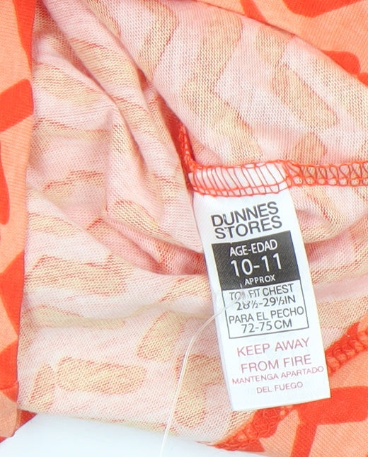 Dunnes Girls Orange Zigzag Cotton Playsuit Age 10-11 Short Sleeve Summer