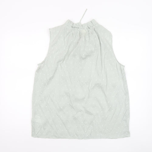 H&M Women’s Green Sleeveless Ruffle Neck Tie Blouse Size 14