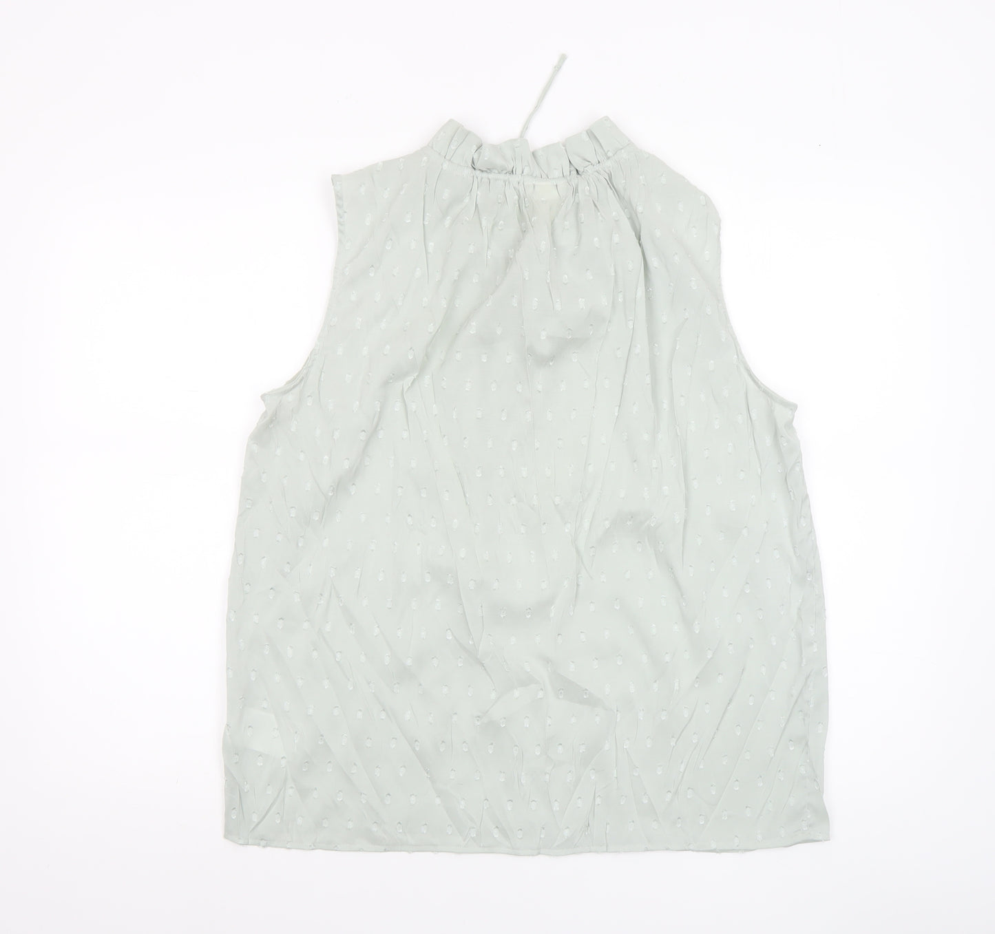 H&M Women’s Green Sleeveless Ruffle Neck Tie Blouse Size 14