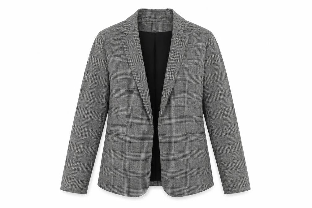Front view of H&M Women Grey Check Blazer UK 16 Single-Breasted Work Jacket