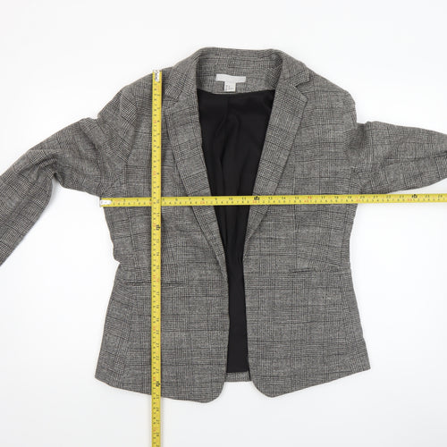 H&M Women Grey Check Blazer UK 16 Single-Breasted Work Jacket