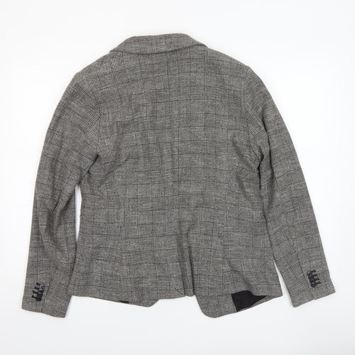 H&M Women Grey Check Blazer UK 16 Single-Breasted Work Jacket