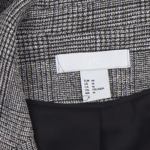 H&M Women Grey Check Blazer UK 16 Single-Breasted Work Jacket