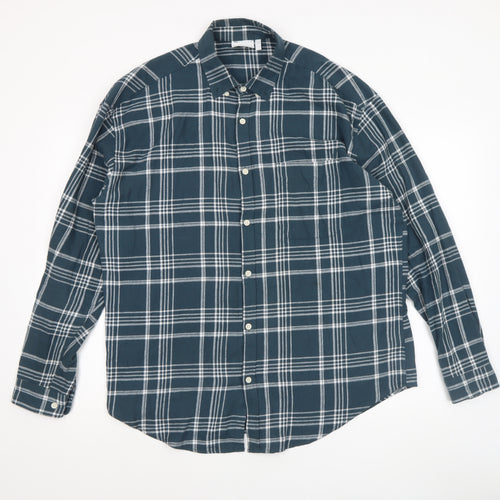ASOS DESIGN Men's Blue Checked Cotton Long Sleeve Button-Up Shirt Size M