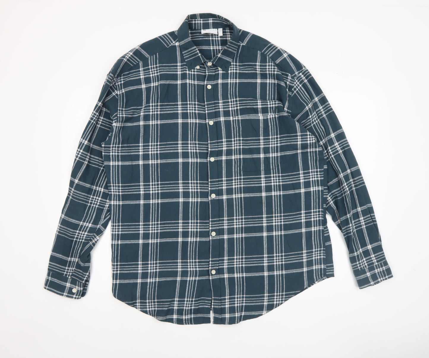ASOS DESIGN Men's Blue Checked Cotton Long Sleeve Button-Up Shirt Size M