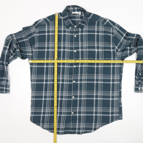 ASOS DESIGN Men's Blue Checked Cotton Long Sleeve Button-Up Shirt Size M
