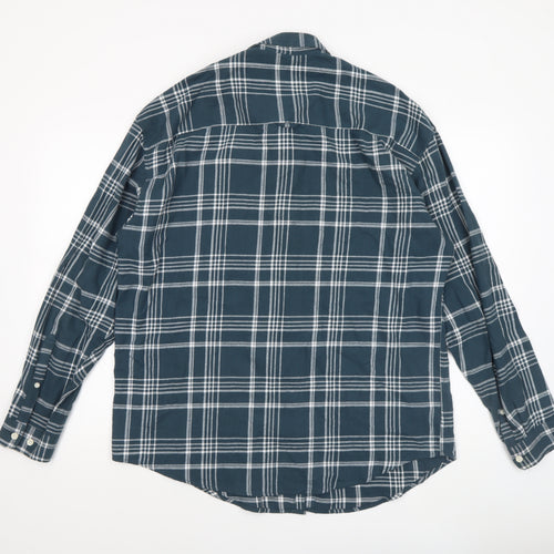 ASOS DESIGN Men's Blue Checked Cotton Long Sleeve Button-Up Shirt Size M
