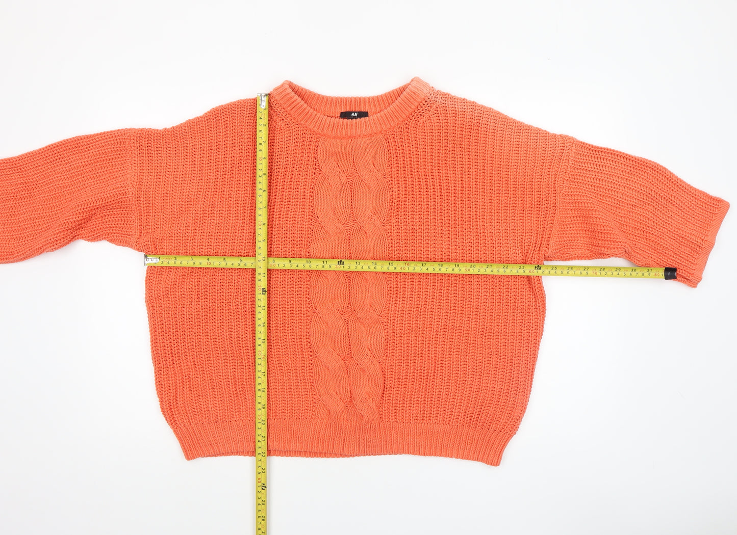 H&M Women Orange Cable Knit Pullover Jumper Size 12