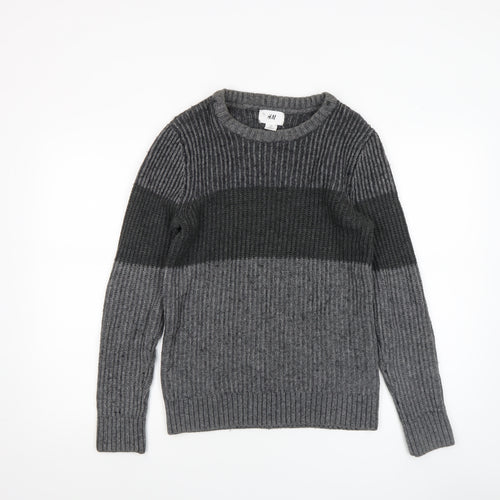 H&M Men’s Grey Chunky-Knit Acrylic Jumper Size S Crew Neck Casual