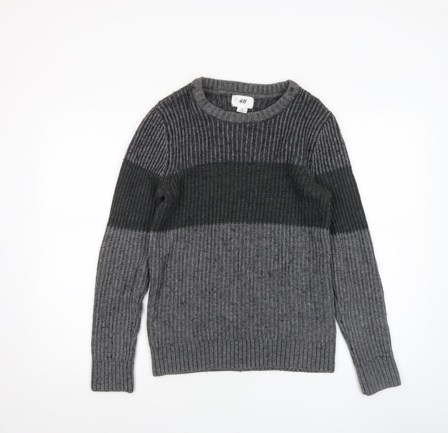 H&M Men’s Grey Chunky-Knit Acrylic Jumper Size S Crew Neck Casual