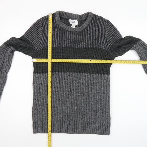 H&M Men’s Grey Chunky-Knit Acrylic Jumper Size S Crew Neck Casual