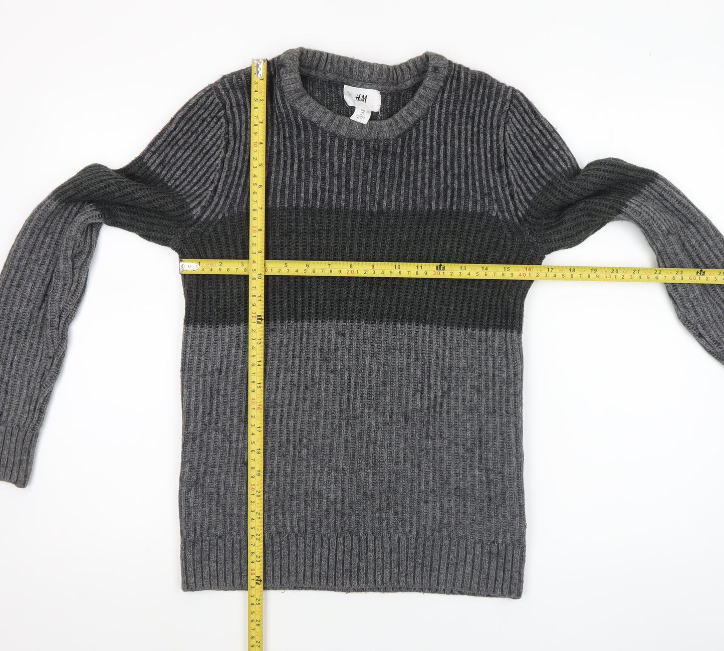 H&M Men’s Grey Chunky-Knit Acrylic Jumper Size S Crew Neck Casual
