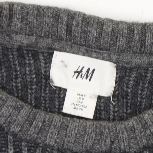 H&M Men’s Grey Chunky-Knit Acrylic Jumper Size S Crew Neck Casual