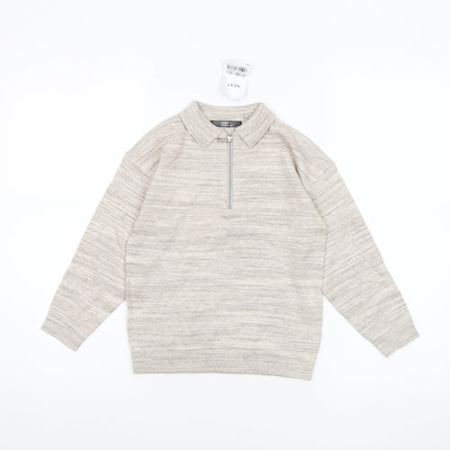Next Boys Beige Half Zip Collared Jumper 5 Years Cotton Blend Knitwear