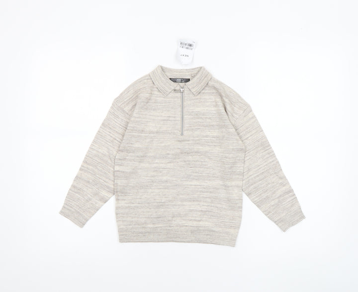 Next Boys Beige Half Zip Collared Jumper 5 Years Cotton Blend Knitwear