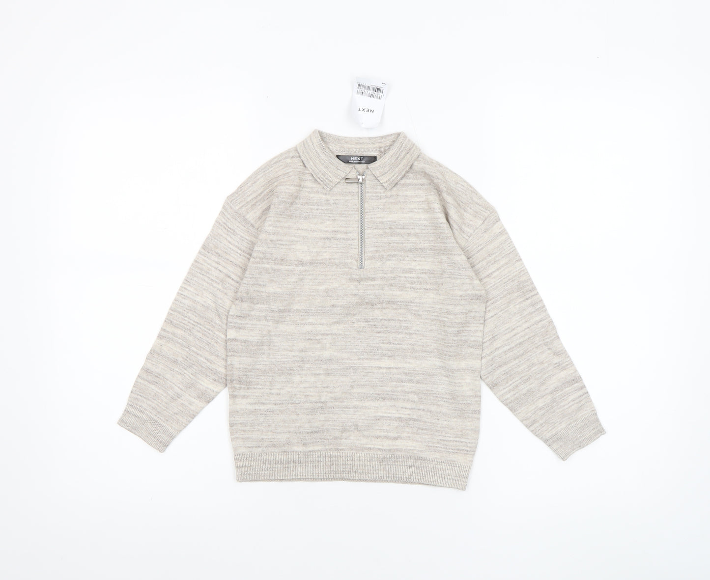 Next Boys Beige Half Zip Collared Jumper 5 Years Cotton Blend Knitwear